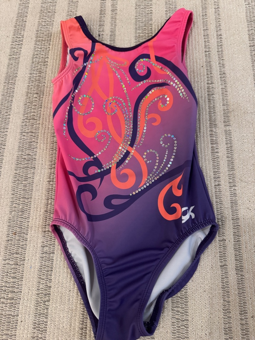 GK Gradient Purple and Hot Pink Leotard with Neon Coral Swirls